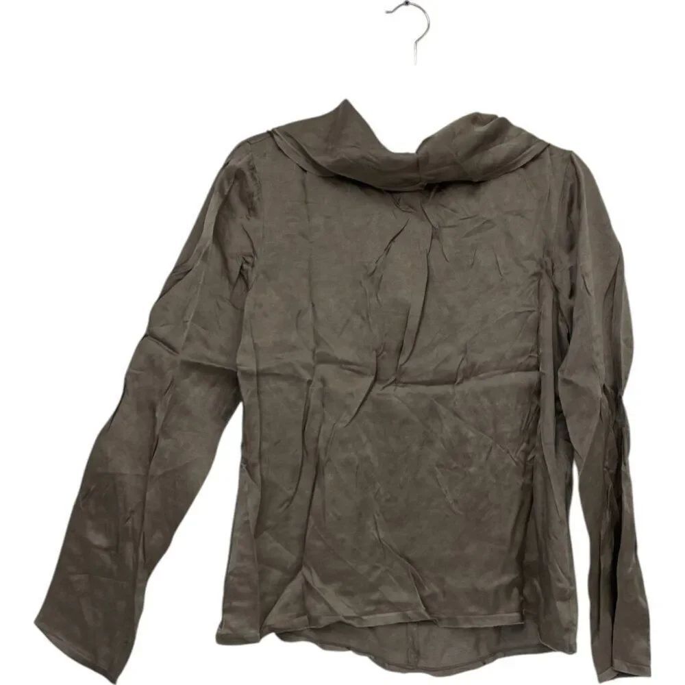 Massimo Dutti Womens Flowing Blouse S Small Brown Draped Collared 5105/805 NWOT - Picture 2 of 11